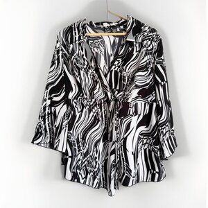 Citi Woman Top Sz 18 Black White 3/4 Sleeves Lace Whimsical Peasant Boho Artsy